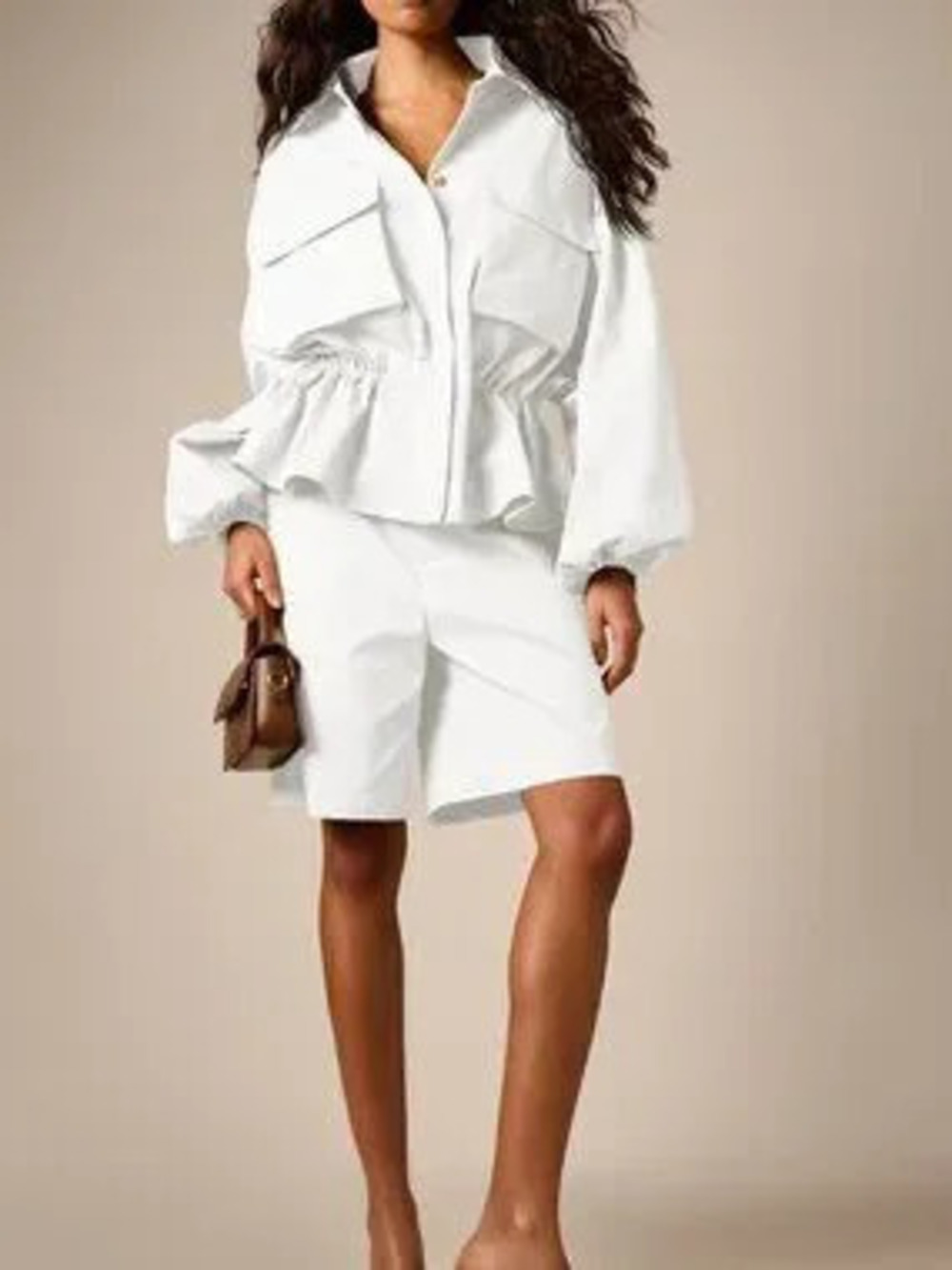 ZARA White Casual Women's Oversized Peplum Shirt With Balloon Sleeves